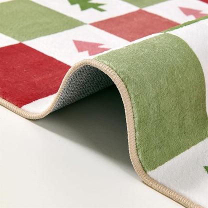 Christmas Checkered Rug 5x7 Washable, Ultra Thin Cute Aesthetic Retro Colorful Christmas Tree Area Rugs for Living Room Bedroom Kitchen Entryway Dorm, Modern Mid-Century Winter Festive Accent Carpet