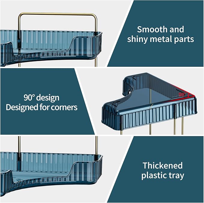 Corner Bathroom Counter Organizer Bathroom Countertop Shelf Makeup Organizer for Vanity Perfume Corner Storage (2 Tiers, Blue)