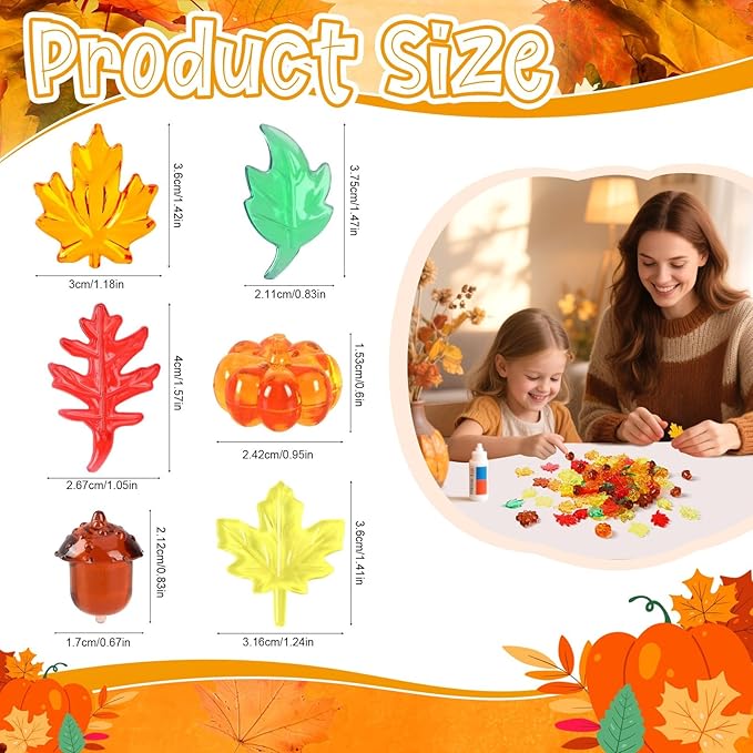 120Pcs Acrylic Leaves Mini Pumpkin Maple Leaves Acorns, Fall Vase Filler Thanksgiving Sensory Bin Filler Acrylic Crystals Gems for Autumn Thanksgiving Home Table Scatters Decoration