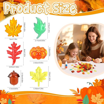120Pcs Acrylic Leaves Mini Pumpkin Maple Leaves Acorns, Fall Vase Filler Thanksgiving Sensory Bin Filler Acrylic Crystals Gems for Autumn Thanksgiving Home Table Scatters Decoration