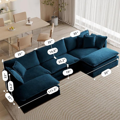 SoarFlash Chenille Sectional Sofa, Comfy L Shaped Modular Coush Sofa with Ottoman, Modern 3 Seat Couch Deep Seat Sofa Set for Living Room,Deep Blue