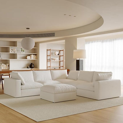 Acanva Oversized Modular Sectional Cloud Couch, Free Combination Minimalist Sofa with Shredded Latex Filled Cushion and Removable Slipcovers for Living Room, Home Office, Ottoman