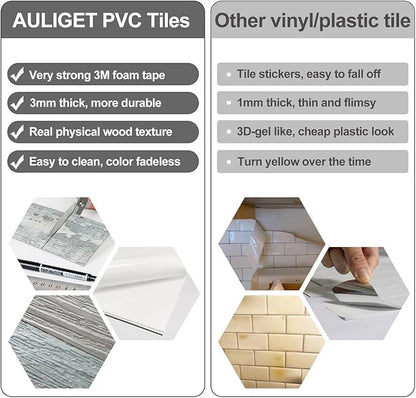 AULIGET 3" x 6" Subway Tile Peel and Stick Backsplash, Thick PVC Stick on Wall Tiles for Backsplash Kitchen, Bathroom, Laundry Room, Camper, Fireplace (100, Vintage Wood)