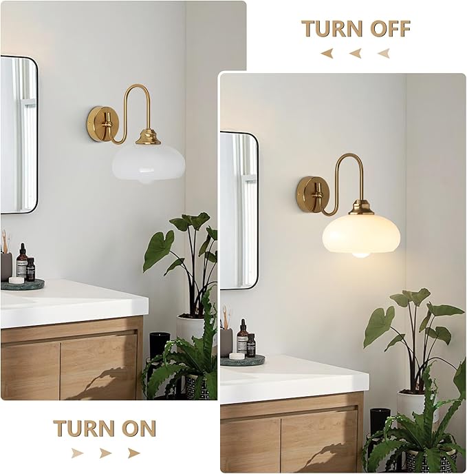 KCO Lighting Brushed Gold Wall Sconces Set of Two Milk Glass Wall Sconce Mid Century Modern Wall Sconce Frosted Globe Vanity Light Bathroom Sconces Wall Lighting Set of 2