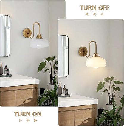 KCO Lighting Brushed Gold Wall Sconces Set of Two Milk Glass Wall Sconce Mid Century Modern Wall Sconce Frosted Globe Vanity Light Bathroom Sconces Wall Lighting Set of 2