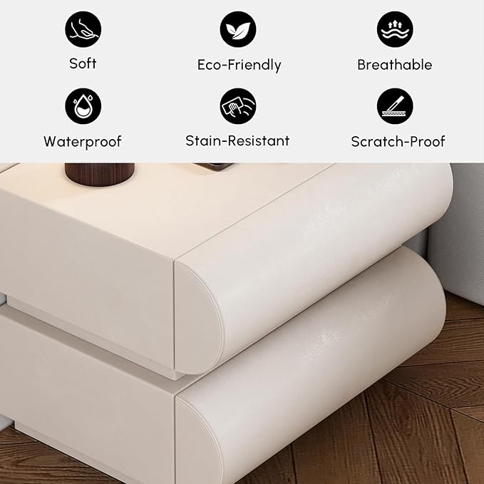 homary 2-Drawer Smart Nightstands Set of 2 with Wireless Charging Station, USB & Type-C Ports, Faux Leather White Night Stands Modern Bedside Tables for Bedroom Storage, Fully Assembled