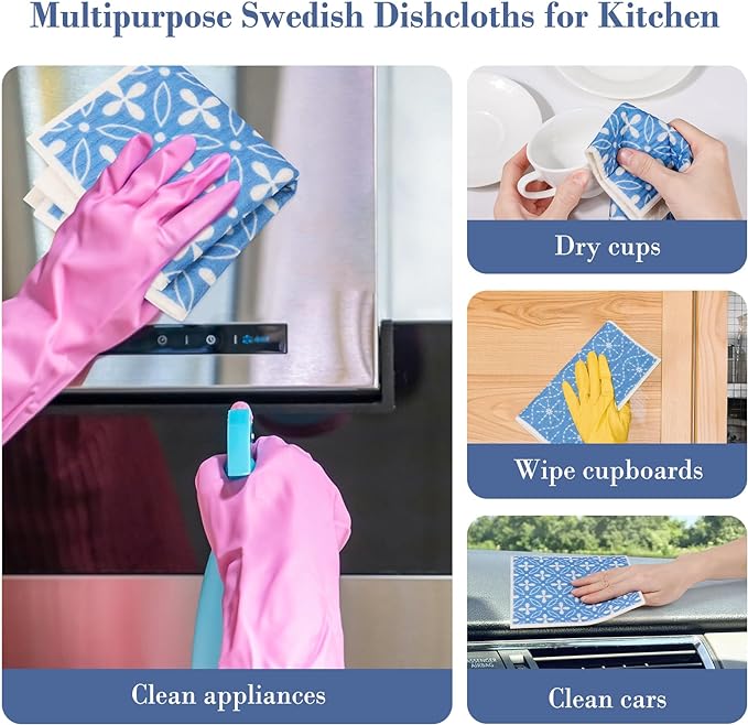 Lucomb 8 Pack Swedish Dishcloths Reusable Absorbent Fast Drying Sponge Rags for Kitchen Cleaning
