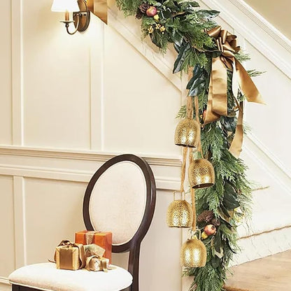 Styleonme Christmas Decoration Bells, Jute Rope Metal Decorative Cow Bells, Christmas Bells for Decoration, Brass Vintage Handmade Country-Style, 2025 Christmas Ornament