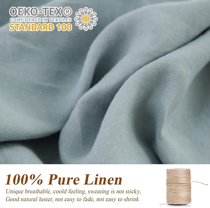 Simple&Opulence 100% Linen Euro Sham Covers with Piping Trim, 26"x26" Pillow Cover Set of 2, Breathable Pillow Shams for Bed Couch Decorative Cushions, Dusty Blue
