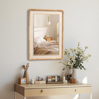 LuxenHome Rounded Rectangle Wall Mirror, 35.4" x 23.6" Large Solid Wood Framed Bathroom Mirror for Wall, Decorative Wooden Mirrors for Entryway Living Room Bedroom, Hangs Horizontally or Vertically