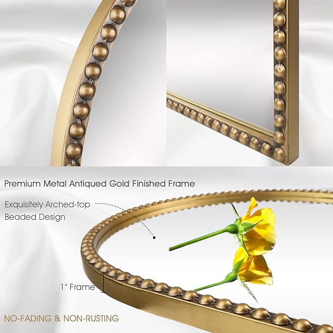 Arch Full Length Mirror with Stand, 65"x22" Floor Standing Large Dressing Standing Mirror Hanging or Leaning Against Wall for Bedroom Living Room, Antique Gold