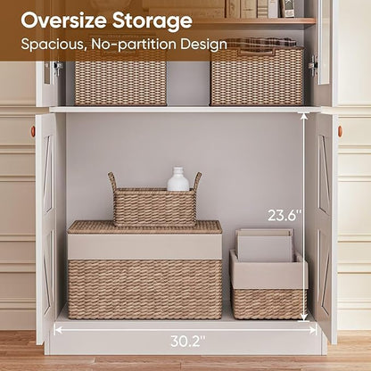 Vyre 71" Tall Farmhouse Bookshelves with Glass Doors and Drawers, Set of 2 – Large Modular Bookcase with Adjustable Shelves, Storage Cabinet for Living Room, Kitchen, White