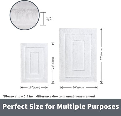 GRANNY SAYS Bathroom Rugs Sets 2 Piece,Soft Bath Mats for Bathroom, Bath Rugs Non Slip Washable, Absorbent Bath Rug for Tub, Shower and Toilet, Bath Mat Set (White, 20" x 32" + 16" x 24")