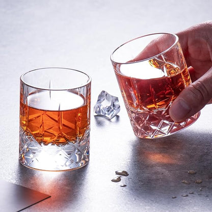 KAMMAK Crystal Whiskey Glasses Set of 2, Handcrafted 2.03oz Old Fashioned Glasses Stemless, Luxury Liquor Glasses, Hand Blown Scotch Cup for Women, Men Barware Gift for Cocktail, Bourbon