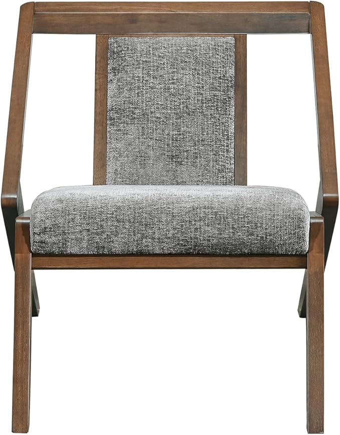 Acanva Mid-Century Modern Lounge Chair, Upholstered Velvet Living Room Reading Armchair with Solid Wood Frame, Steel-Grey