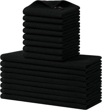 Homaxy 100% Cotton Kitchen Towels and Dishcloths Set, 12 x 12 Inches and 13 x 28 Inches, Set of 16 Bulk Kitchen Towels Set, Ultra Soft Absorbent Dish Cloths for Washing Dishes, Black