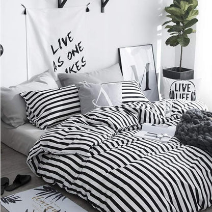 CLOTHKNOW Striped California King Comforter Set Black White Bedding Comforter Sets All Season Farmhouse Ticking Comforter with 2 x Pillow Cases