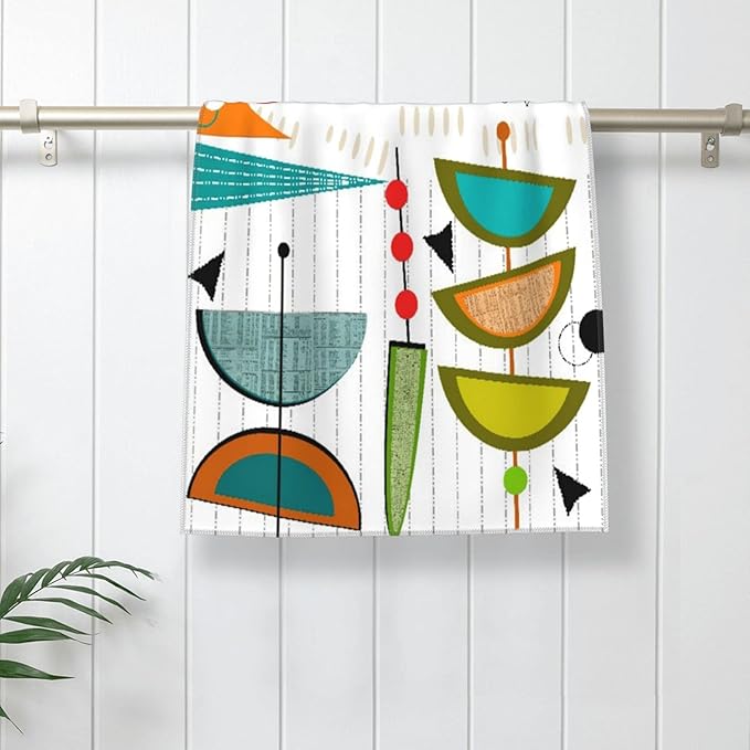Geometric Hand Towels Set of 2 Small Decorative Kitchen Dish Guest Towels 15.7x27.5 Mid-Century Modern Abstract