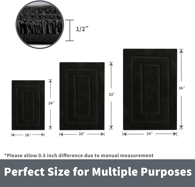 GRANNY SAYS Black Bathroom Rug, Non Slip Bath Mats for Bathroom, Super Soft and Water Absorbent, Microfiber Bath Rugs, Machine Wash Dry, Bath Rugs for Floor, Tub and Shower, 20 x32