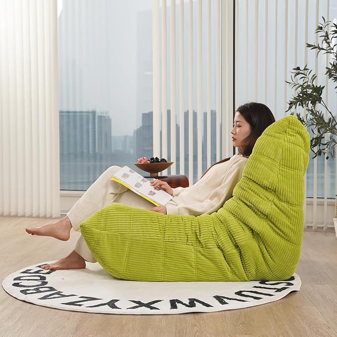 N&V Fireside Chair Mid Century Armless Floor Sofa Corduroy Lounge Chair Foam Accent Chair, Lime