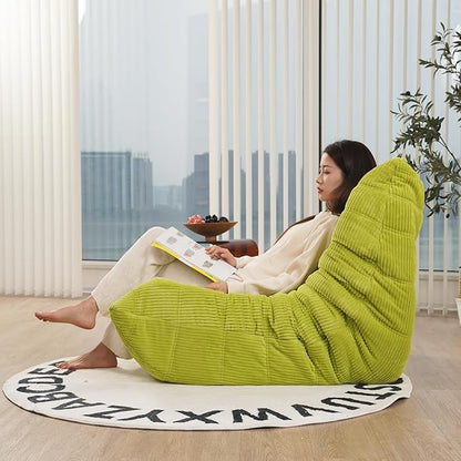 N&V Fireside Chair Mid Century Armless Floor Sofa Corduroy Lounge Chair Foam Accent Chair, Lime