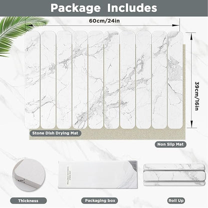 Stone Drying Mat for Kitchen Counter, White Fish Belly Stone Dish Drying Mat - Diatomite Water Absorbing Drying Stone for Kitchen Counter Mat, Quick Dry Stone Mat Kitchen for Cups Dishes Bottles.