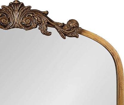 Kate and Laurel Arendahl Glam Arched Vintage Full Length Mirror; 18 x 58; Gold; Traditional Baroque Full Body Wall Mirror with Ornate Garland Inspired Crown