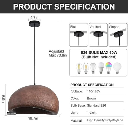 19.7in Wabi Sabi Pendant Lights Kitchen Island Lighting Fixture Ceiling Mount Brown Modern Japanese Lamp Japandi Chandelier for Dining Living Room Hallway Bedroom Restaurant Hanging Lamp