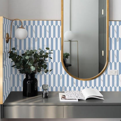 Vamos Tile Peel and Stick Backsplash Seamless Tile,10-Sheets Stick on Backsplash for Kitchen and Bathroom,Light Blue and Statury White PVC Self Adhesive Mosaic Tiles