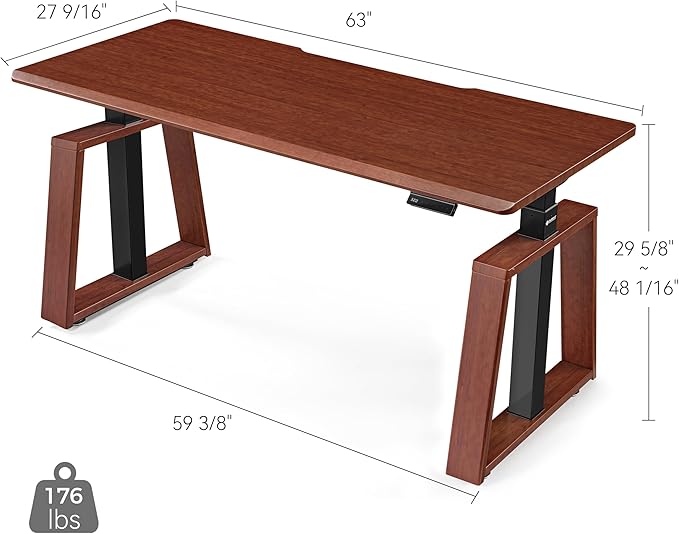 EUREKA ERGONOMIC Electric Standing Desk, 63inch Executive Computer Desk Adjustable Height Desk Modern Trapezoidal Leg Sit Stand Desk Smart APP&Touch Screen, Cherry Top