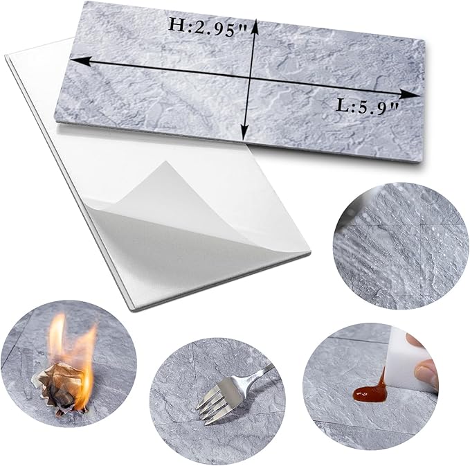 AULIGET 3" x 6" Subway Tile Peel and Stick Backsplash, Thick PVC Stick on Wall Tiles (100, Grey Marble)