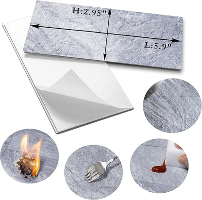AULIGET 3" x 6" Subway Tile Peel and Stick Backsplash, Thick PVC Stick on Wall Tiles (100, Grey Marble)