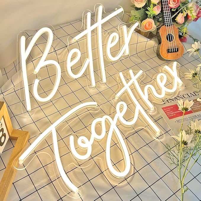 Divatla Better Together Warm White Neon Sign Wall Sign for Wedding Decorations, 16''*9'' & 23''*9'' Backdrop, Bedroom Wall Decor LED Tube Sign Large Enough for Decoration