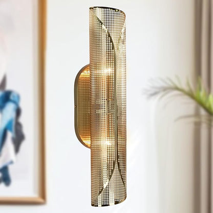 Modern Aged Brass Curved Rounded Perforated Metal Canopy Double Wall Sconce, Hand-Made Wall Mounted Light Beside Mirror, Wall Light for Hallway, Bedroom, Living Room