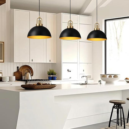 Eustace 13.7'' Matte Black and Gold Farmhouse Pendant Light, Adjustable Hanging Lamp,Industrial Ceiling Lights Fixture for Kitchen Island Dining Room Hallway Restaurant