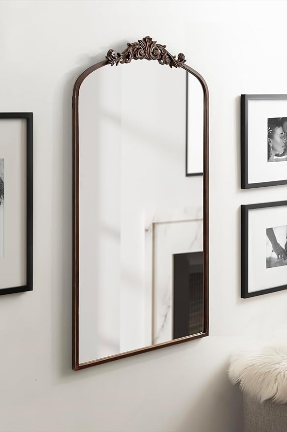 Kate and Laurel Arendahl Glam Arched Tall Panel Mirror; 24 x 42; Bronze; Traditional Baroque Large Body Wall Mirror with Ornate Garland Inspired Crown