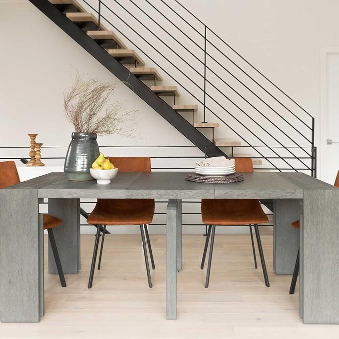 Transformer Table Expandable Dining Table for 2 to 12 – Solid Wood Extendable Kitchen Table, Space-Saving Adjustable Dinner Table, Modern Wooden Dining Furniture (Dark Grey, Table with 5 Panels)