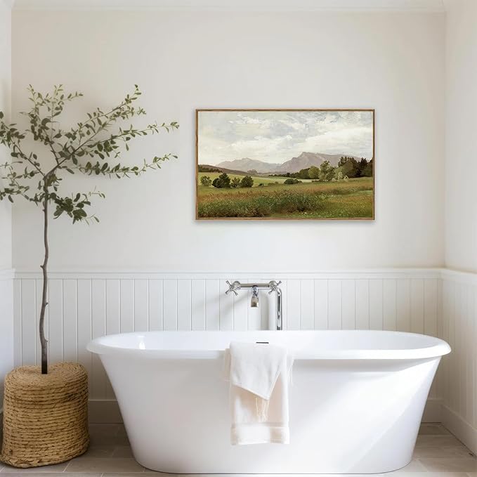 KBKBART Framed Vintage Landscape Wall Art Prints, Retro Muted Green Forest Valley Nature Wilderness Canvas Painting, Farmhouse Decor Wall Art for Bedroom, Bathroom,Vintage Wall Decor(16"x24")