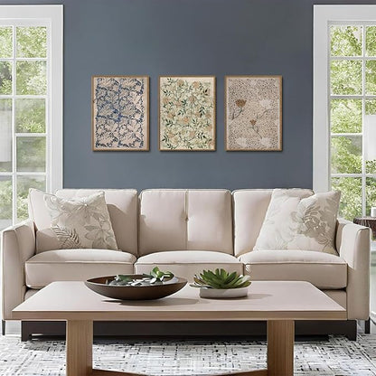ILLBDR Vintage Framed Wall Art Abstract Floral Canvas Wall Art Set of 3 Boho Botanical Prints Gallery Artwork Neutral Flower Pictures Decor for Bedroom Living Room 12x16 Inch