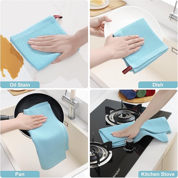 Homaxy 100% Cotton Kitchen Towels and Dishcloths Set, 12 x 12 Inches and 13 x 28 Inches, Set of 8 Bulk Kitchen Towels Set, Ultra Soft Absorbent Dish Cloths for Washing Dishes, Sky Blue