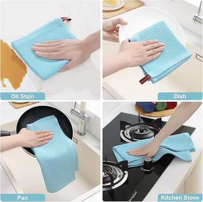 Homaxy 100% Cotton Kitchen Towels and Dishcloths Set, 12 x 12 Inches and 13 x 28 Inches, Set of 10 Bulk Kitchen Towels Set, Ultra Soft Absorbent Dish Cloths for Washing Dishes, Sky Blue