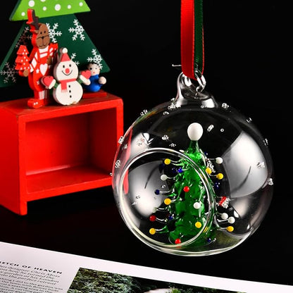 2025 Crystal Clear Glass Ball Christmas Ornament, Modern Tree Decoration with Red Ribbon (Christmas Tree Large)