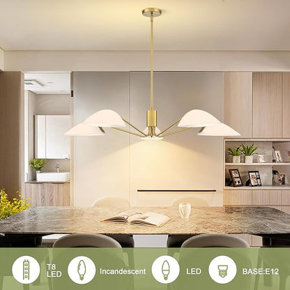 MEXO Modern Glass Chandeliers, Sputnik Chandelier Gold Pendant Lighting Fixture Glass Shade Ceiling Light for Dining Room Kitchen Island