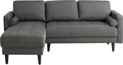 Studio Living® Lexington 83.1" Sofa Chaise, Mid-Century Modern, Pocket Coil Comfort, Reversable Chaise, Easy Assembly, Woven Fabric, Heather Grey