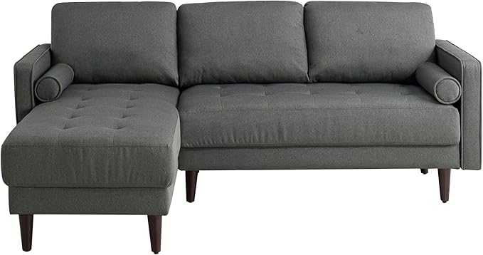 Studio Living® Lexington 83.1" Sofa Chaise, Mid-Century Modern, Pocket Coil Comfort, Reversable Chaise, Easy Assembly, Woven Fabric, Heather Grey