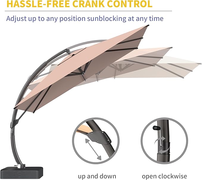 Kingdura 10x10 FT Cantilever Patio Umbrella with Base Included, Large Square Offset Outdoor Pool Umbrella, 360° Rotation & Infinite Tilt, Heavy Duty Aluminum Frame for Deck Backyard, Beige