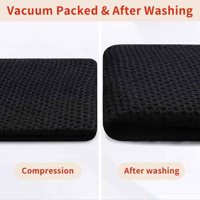 Homaxy 100% Cotton Kitchen Towels and Dishcloths Set, 12 x 12 Inches and 13 x 28 Inches, Set of 16 Bulk Kitchen Towels Set, Ultra Soft Absorbent Dish Cloths for Washing Dishes, Black