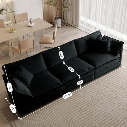 SoarFlash Chenille Sectional Sofa, Comfy Modular Loveseat Sofa, Modern 3-Seat Couch Deep Seat Sofa Set for Living Room,Black