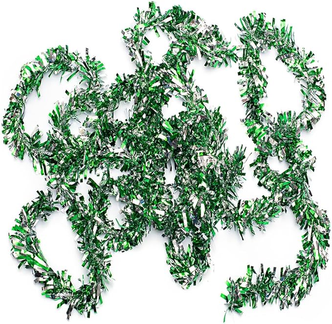Anderson's Metallic Green & Silver Sparkle Glitter Tinsel Twist Garland, 25ft Holiday Decoration, Christmas Tree Trim, Parade Float Decor, Party Supplies, Graduation, Indoor/Outdoor Event Garland