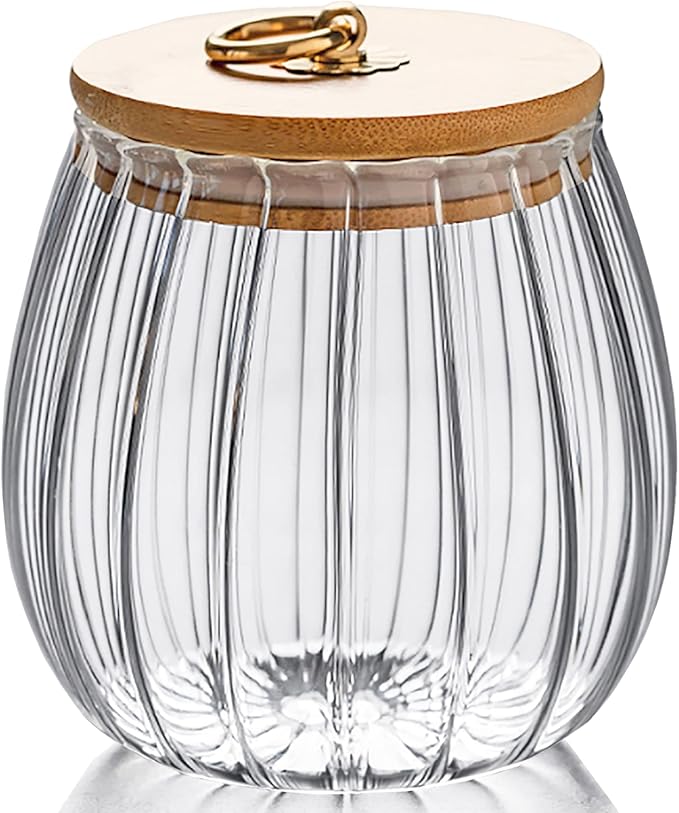FANTESTICRYAN Glass Coffee Nuts Canister Airtight Storage Jar Petal Decorative Container with Bamboo Lid Metal Handle Easy to Grasp 1600ml, 54 FL OZ (Large Oval)